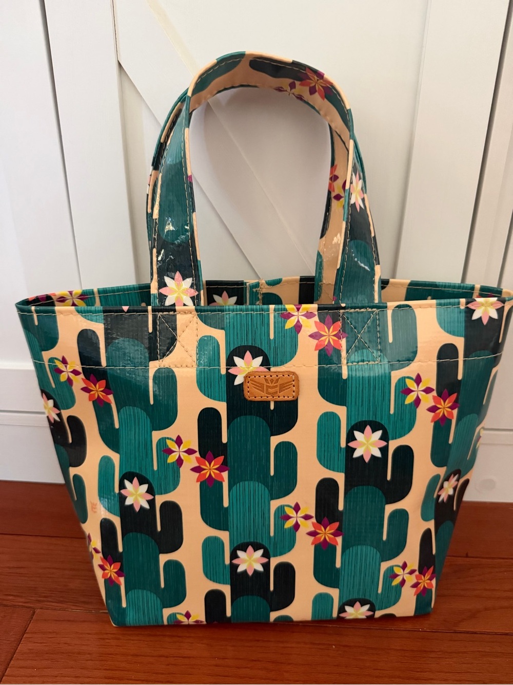 Consuela Teal, Black & Cream Cactus Print Tote